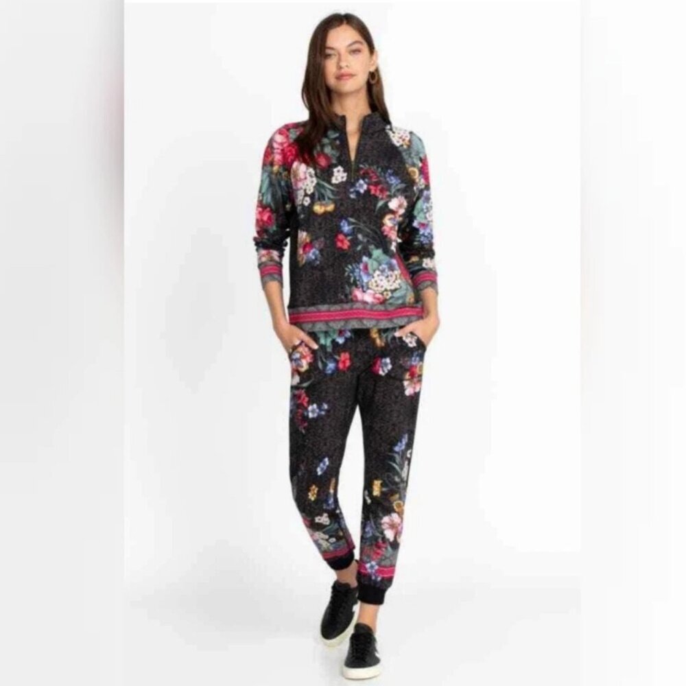 Johnny Was Women’s Onyx Sistine Half Zip Cotton Floral Boho Pullover Size Small